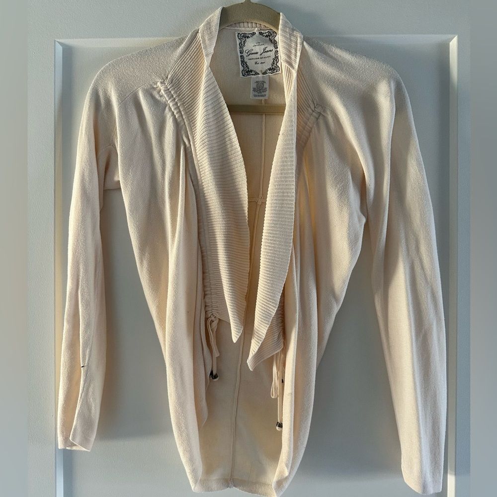 Vintage Guess Jeans Cream Open Front Cardigan with Drawstring Ruching - Medium